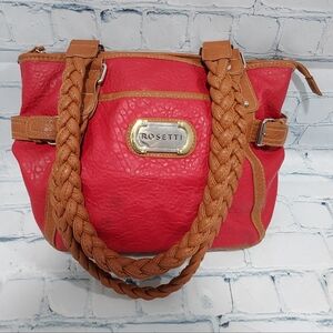 Rosetti Over the Shoulder Red Braided Handles Handbag Purse Tote Flawed